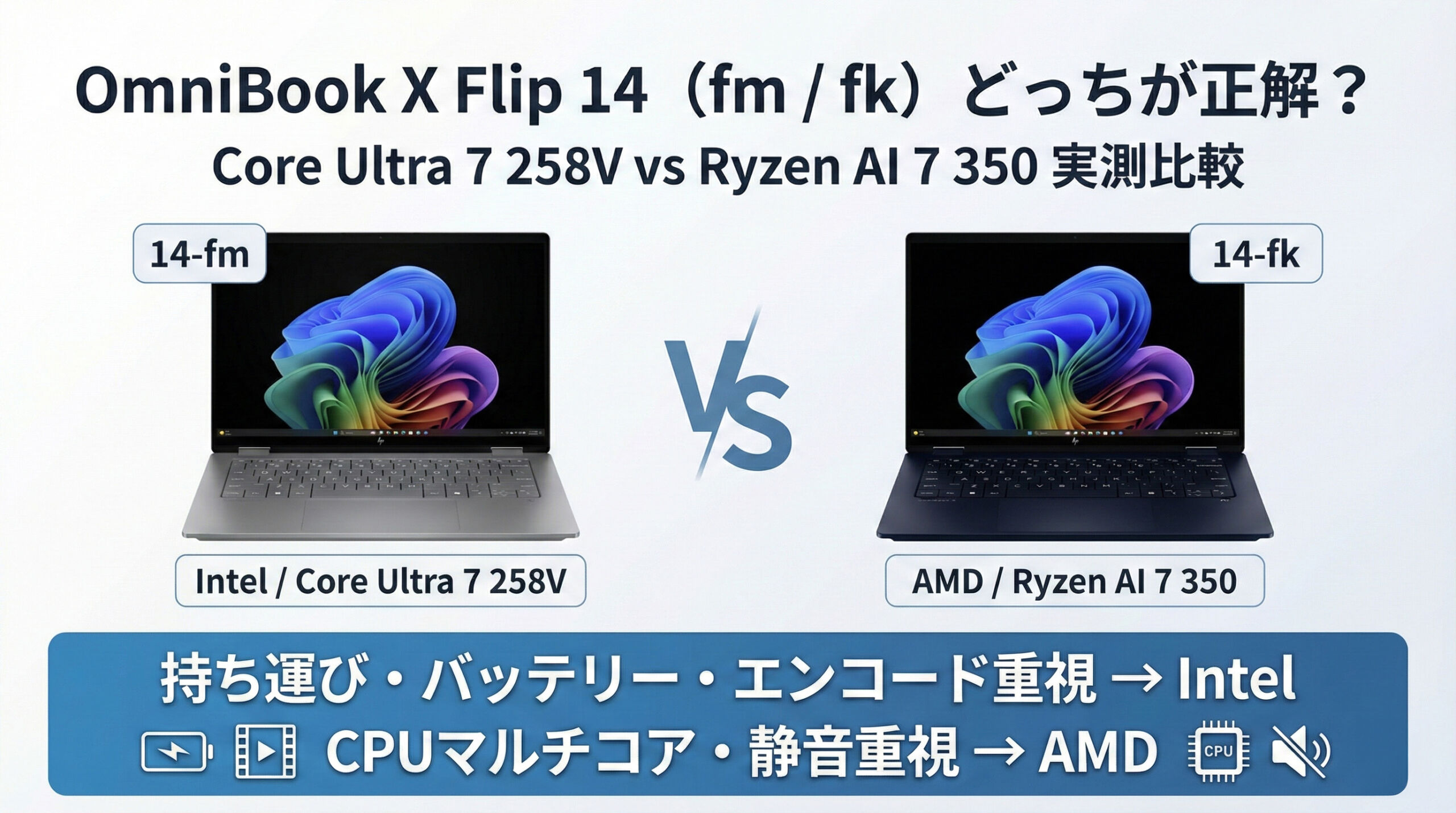 Core Ultra 7 258V 版と Ryzen AI 7 350 版、どちらを選ぶのが正解かHP