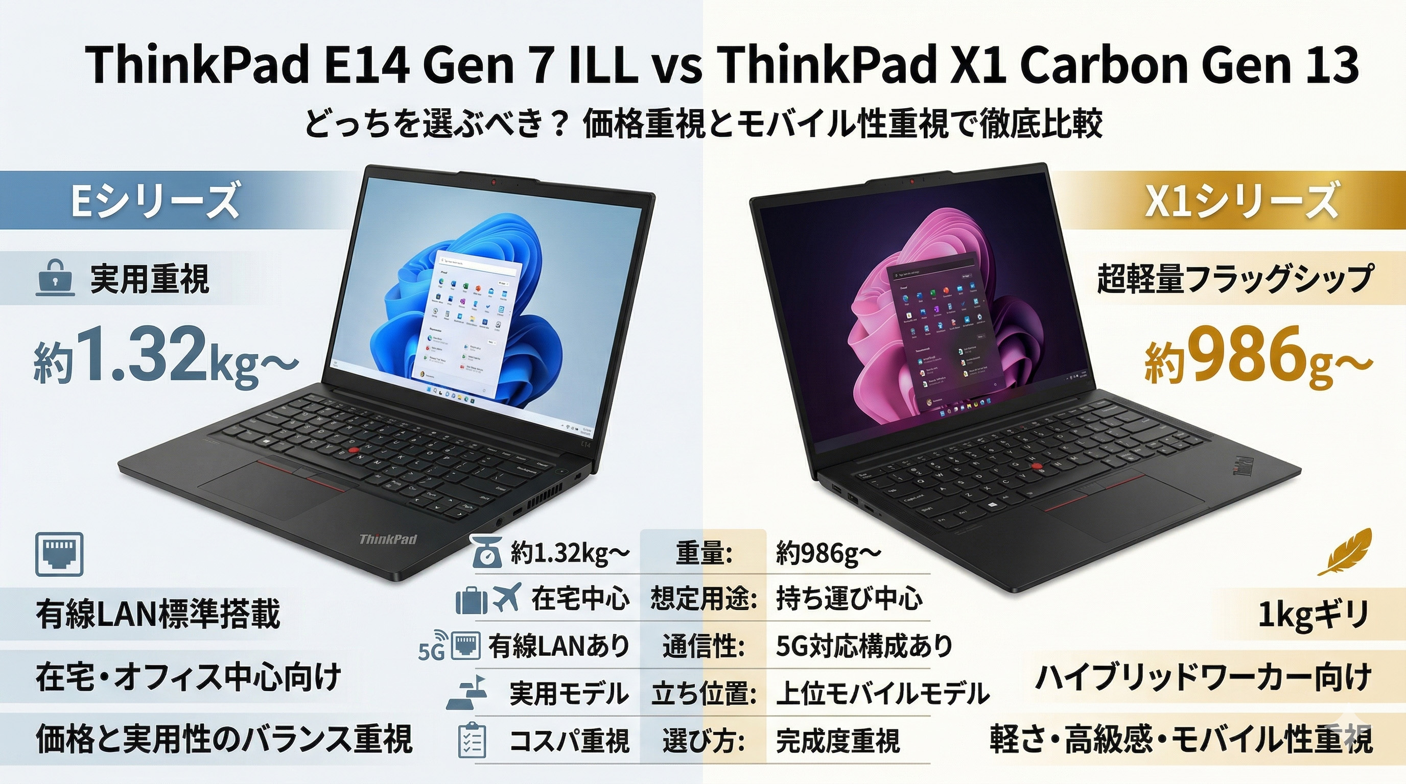 ThinkPad E14 Gen 7 ILLとThinkPad X1 Carbon Gen 13 を比較｜価格重視